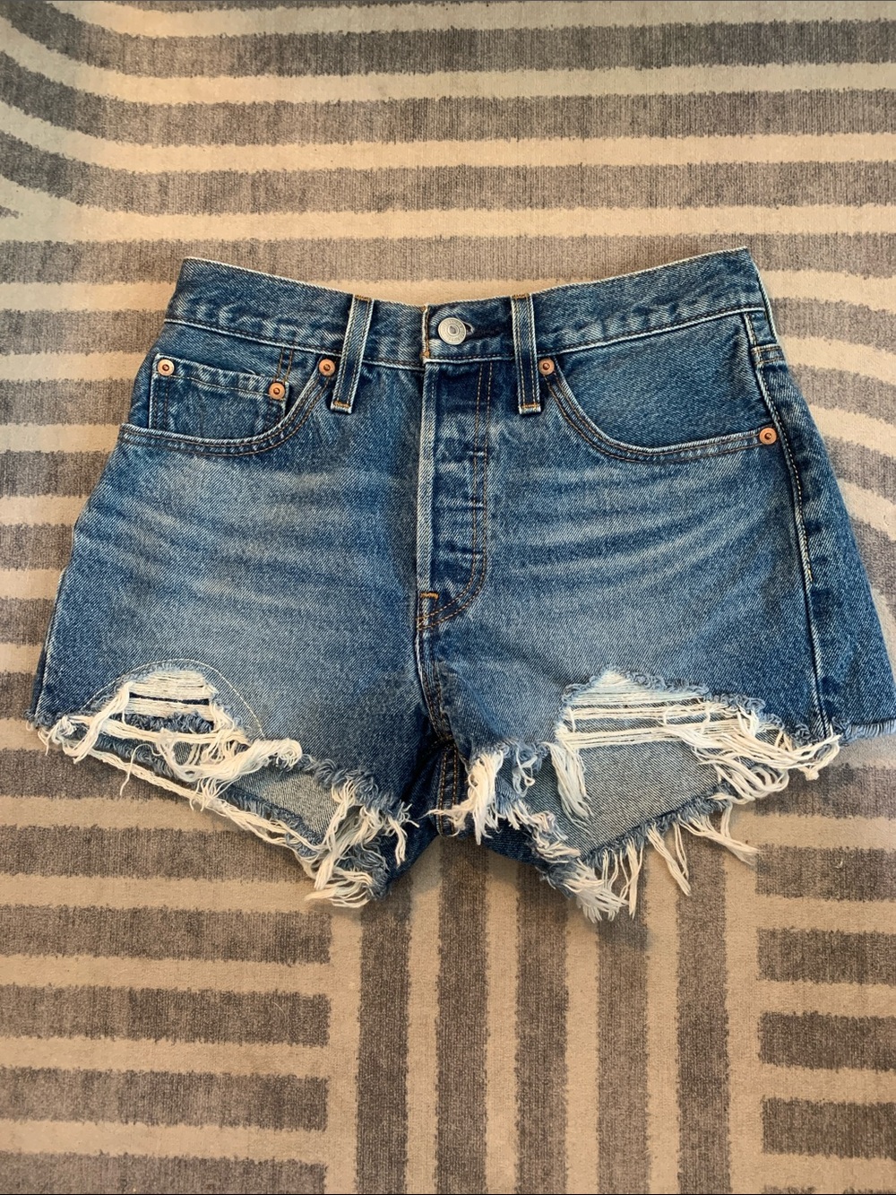 Levi's Blue Distressed High-Rise Denim Shorts